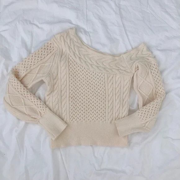 Forever 21 Cream Off-Shoulder Sweater - Picture 3 of 9